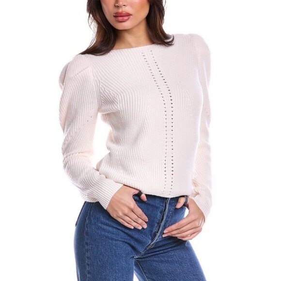 💕TRINA TURK💕 Dalhart Sweater ~ Ecru 100% Ribbed Knit Merino Wool Medium - Picture 1 of 12
